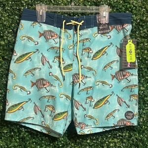 Reel Legends Men's Blue Fish Print Swim Trunks
